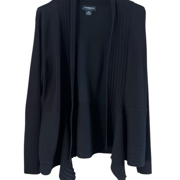Liz Claiborne Black Open Front Cardigan Ribbed Neckline - Picture 1 of 10